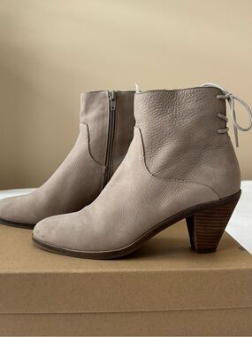 Lucky Brand Taupe Leather Ankle Boots with Block Heel